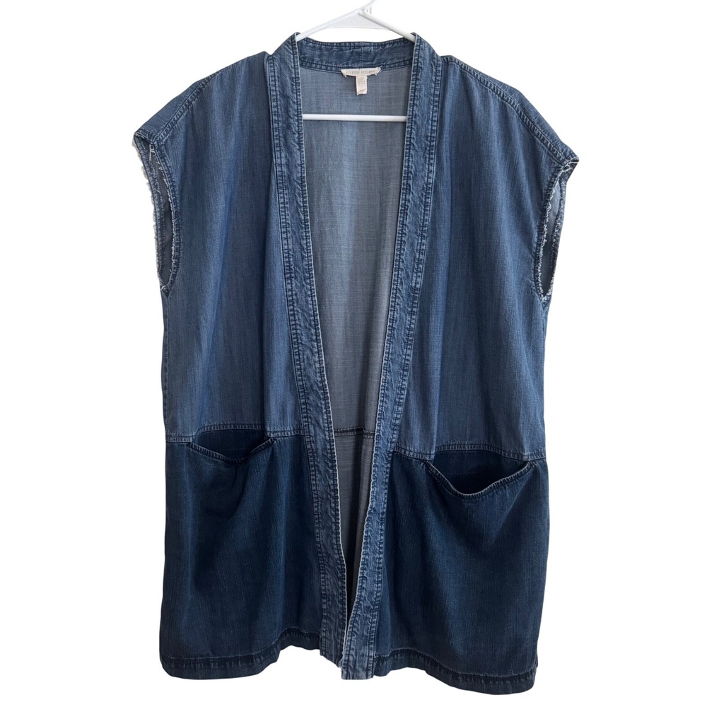 Eileen Fisher Organic Midnight Kimono Jacket Upcycled Sleeveless Vest M